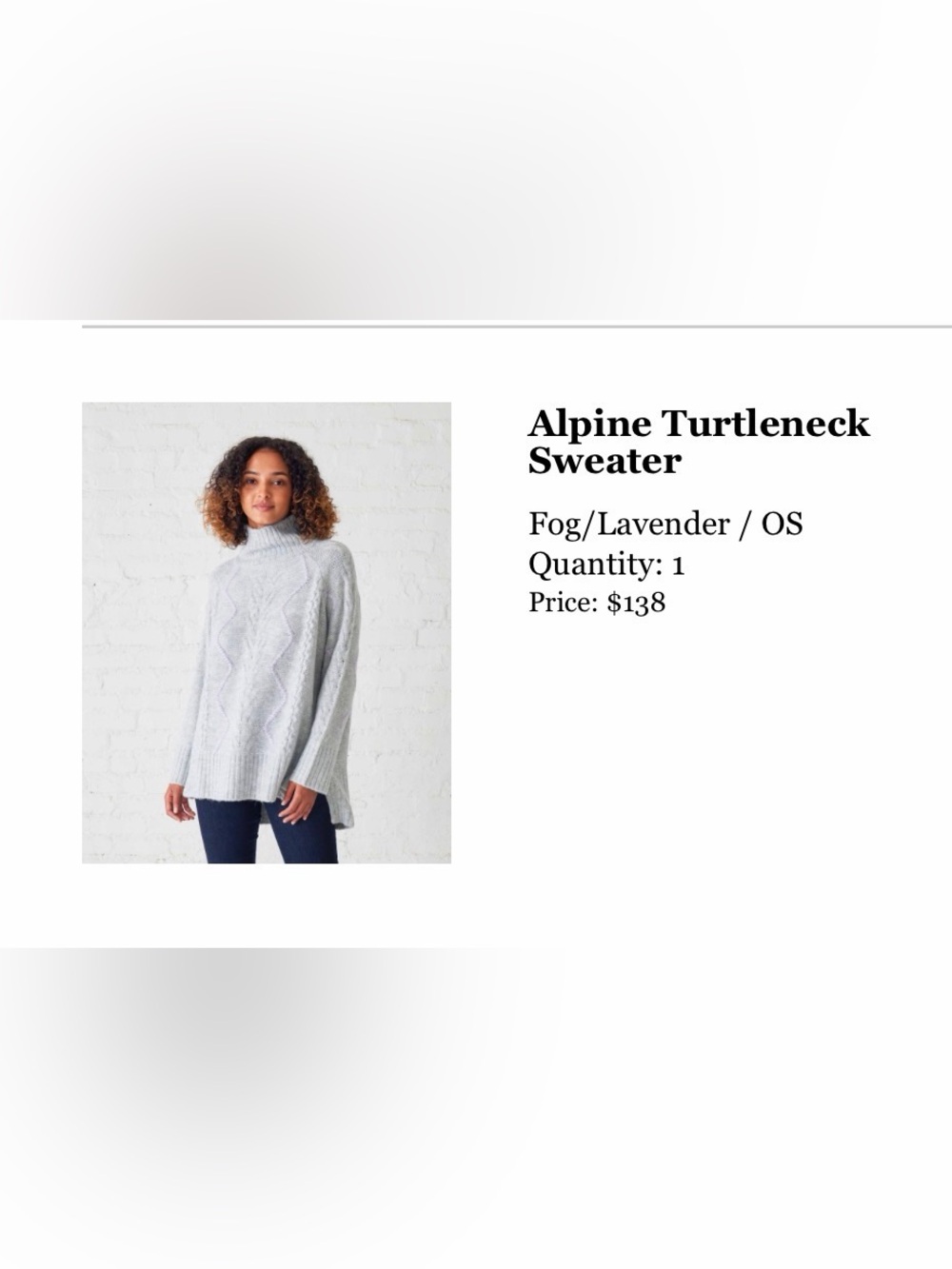 MERSEA Alpine Turtleneck Sweater - Fog/Lavender. One size. Unopened with tags.